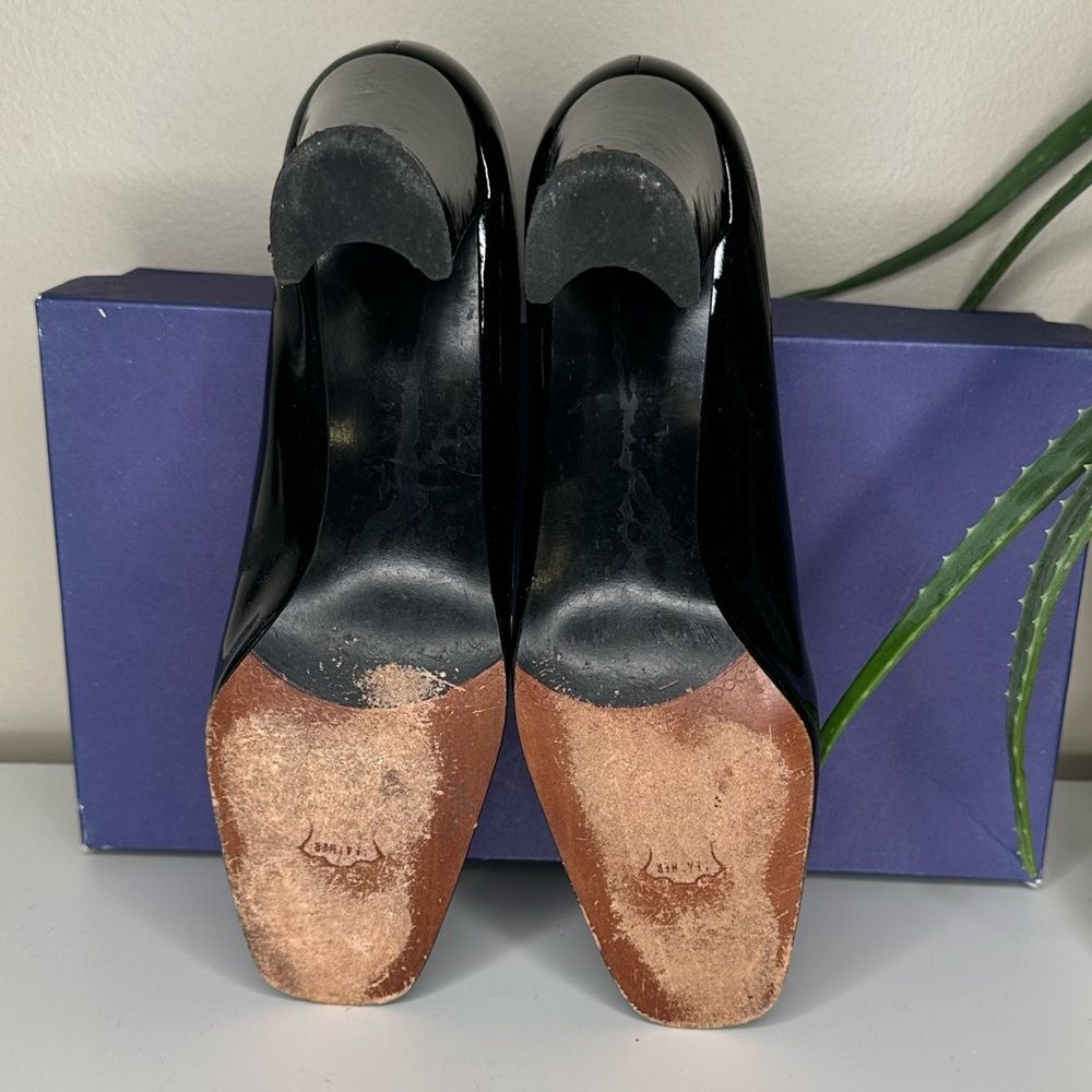 VTG Stuart Weitzman Lex Black Patent Leather Pumps 7.5 AA Block Heel Square Toe - Picture 8 of 15